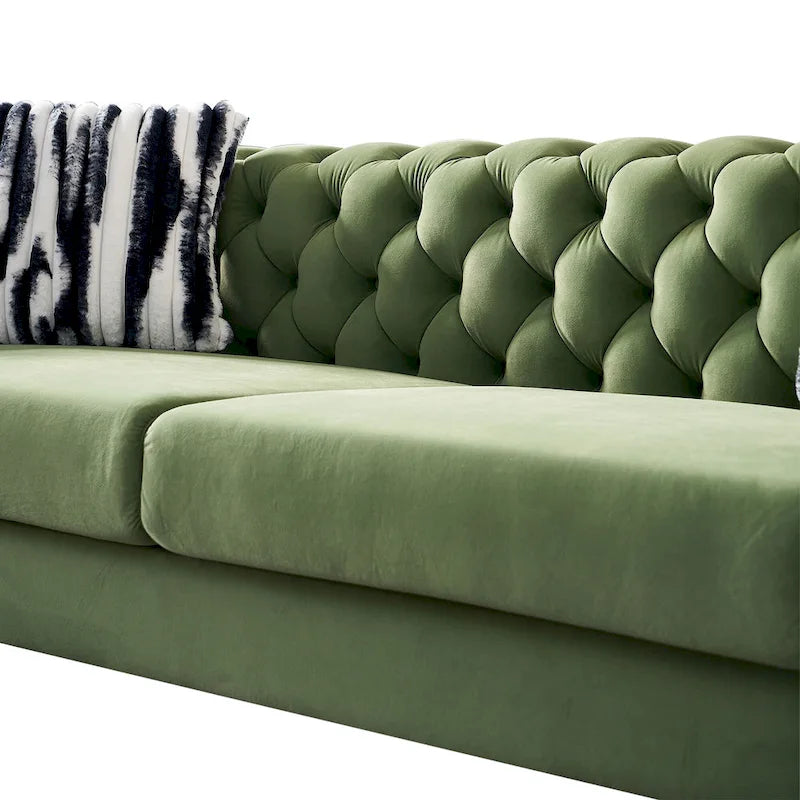 84.25 Button Tufted Upholstered 3-Seater Sofa with Gold Decoration
