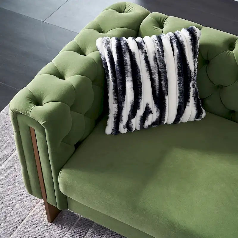 84.25 Button Tufted Upholstered 3-Seater Sofa with Gold Decoration