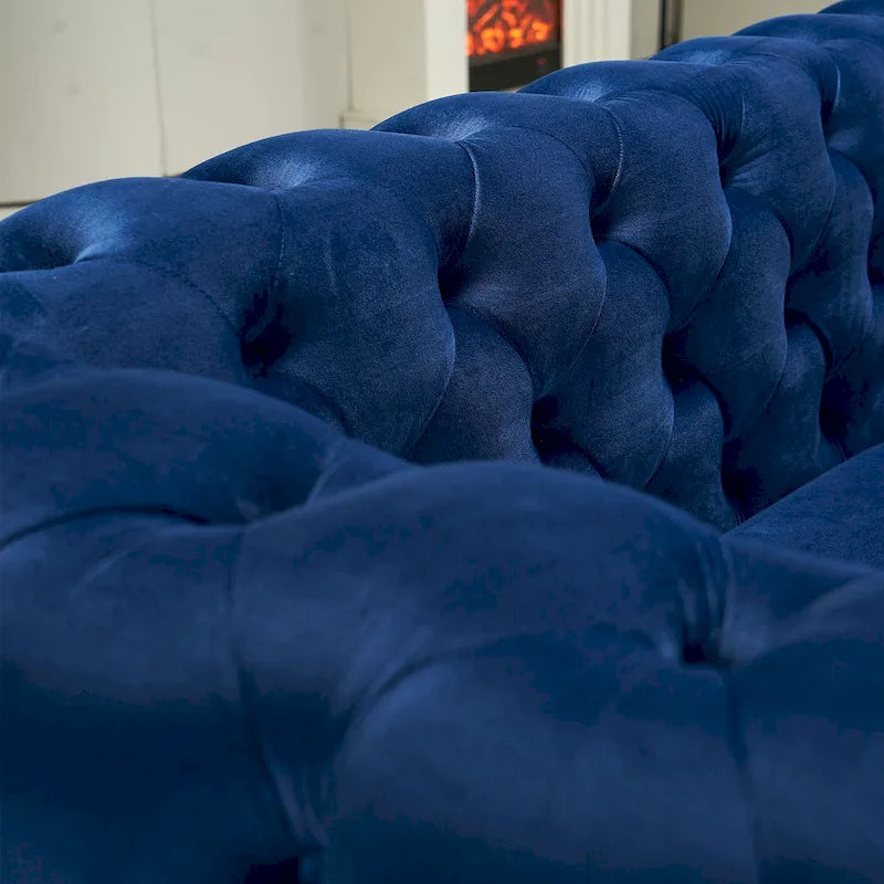 84.25 Button Tufted Upholstered 3-Seater Sofa with Gold Decoration