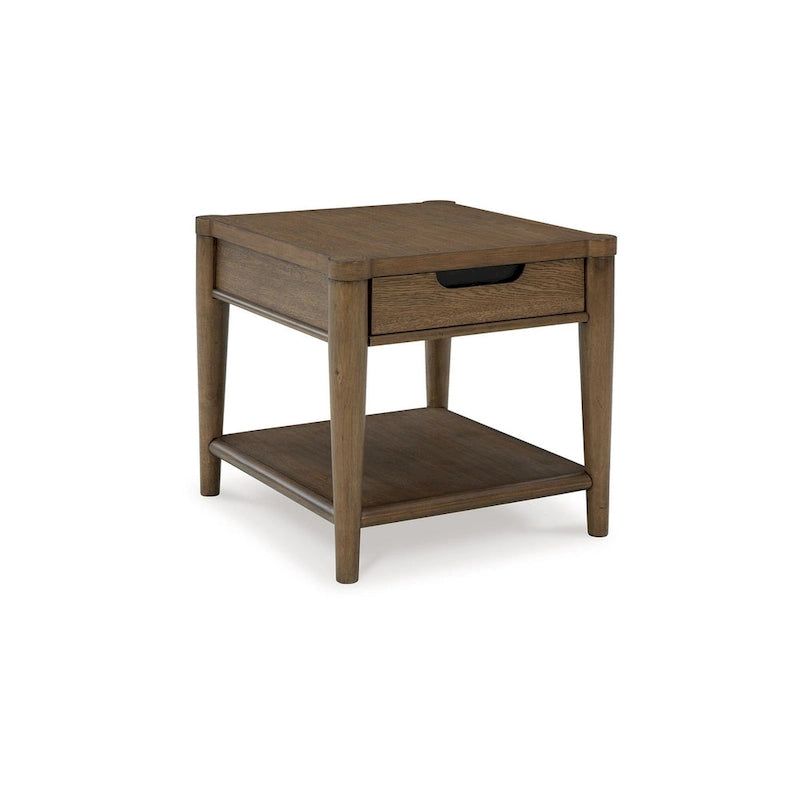 Side End Table with Drawer and Open Shelf, Rectangular 26 Inch Brown Wood