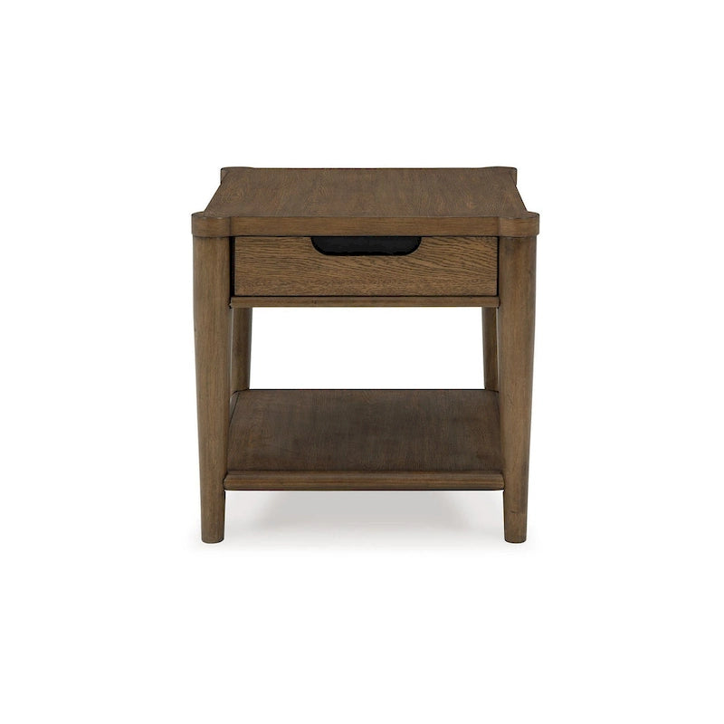 Side End Table with Drawer and Open Shelf, Rectangular 26 Inch Brown Wood