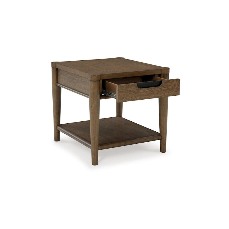 Side End Table with Drawer and Open Shelf, Rectangular 26 Inch Brown Wood