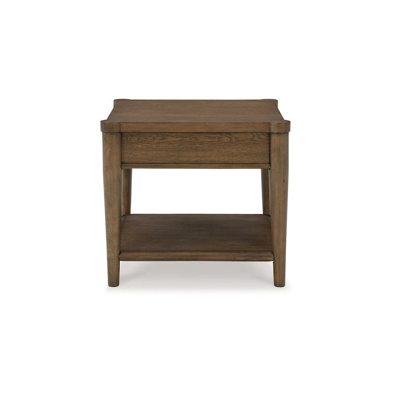 Side End Table with Drawer and Open Shelf, Rectangular 26 Inch Brown Wood