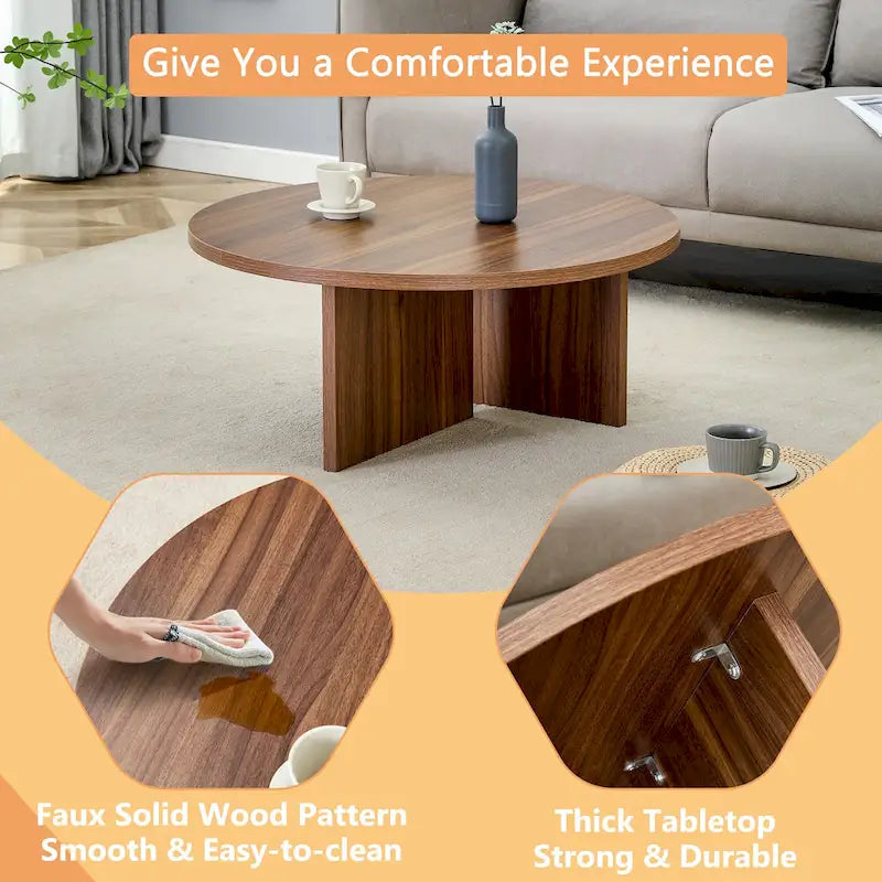 Modern Round MDF Coffee Table for Living Room and Home Decor