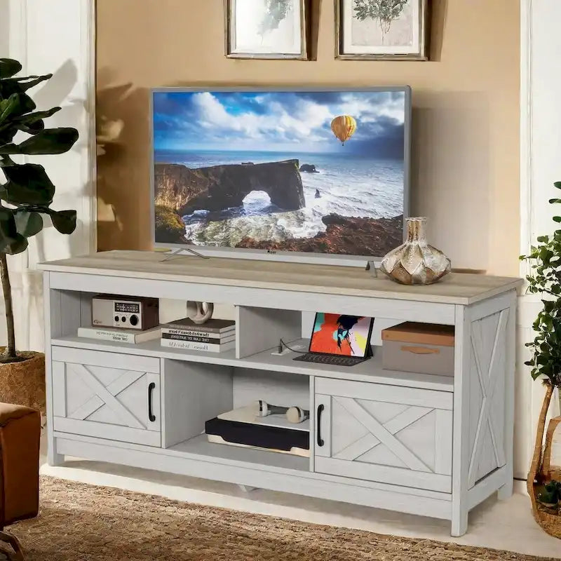 Farmhouse 59 TV Stand Media Console Entertainment Center with Storage Cabinets and Shelves