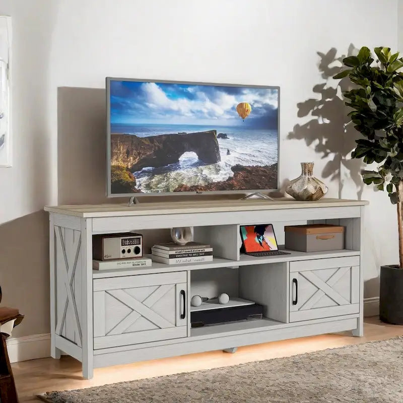 Farmhouse 59 TV Stand Media Console Entertainment Center with Storage Cabinets and Shelves