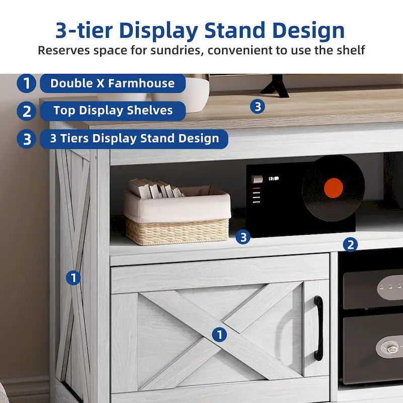 Farmhouse 59 TV Stand Media Console Entertainment Center with Storage Cabinets and Shelves