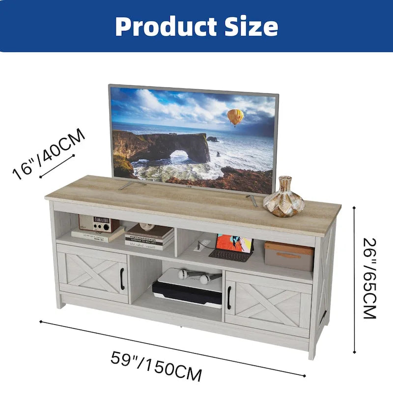 Farmhouse 59 TV Stand Media Console Entertainment Center with Storage Cabinets and Shelves
