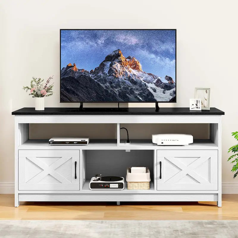 Farmhouse 59 TV Stand Media Console Entertainment Center with Storage Cabinets and Shelves