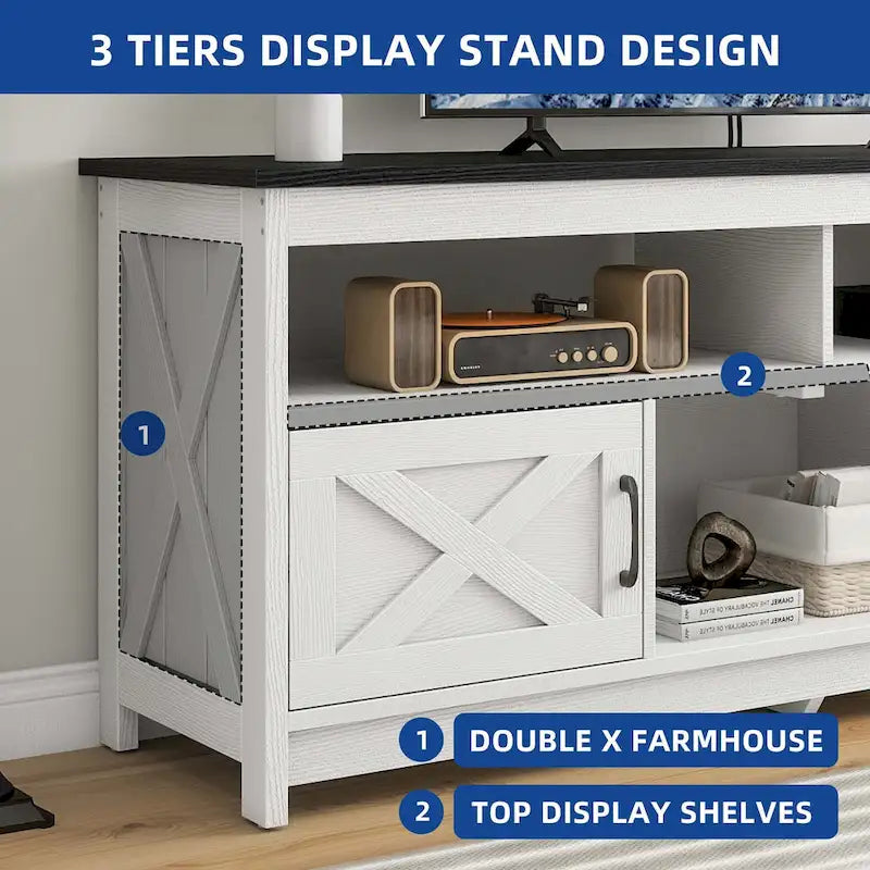Farmhouse 59 TV Stand Media Console Entertainment Center with Storage Cabinets and Shelves
