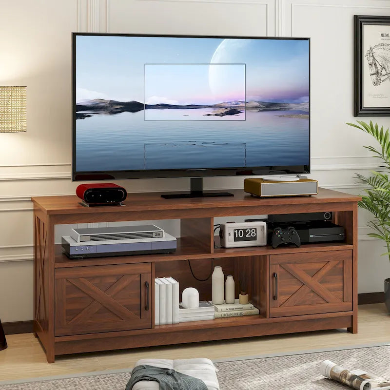 Farmhouse 59 TV Stand Media Console Entertainment Center with Storage Cabinets and Shelves