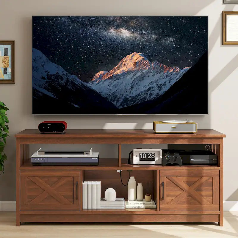 Farmhouse 59 TV Stand Media Console Entertainment Center with Storage Cabinets and Shelves