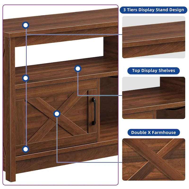 Farmhouse 59 TV Stand Media Console Entertainment Center with Storage Cabinets and Shelves