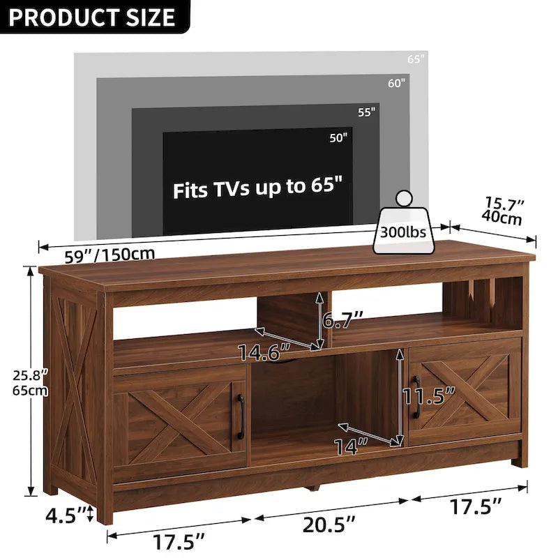 Farmhouse 59 TV Stand Media Console Entertainment Center with Storage Cabinets and Shelves