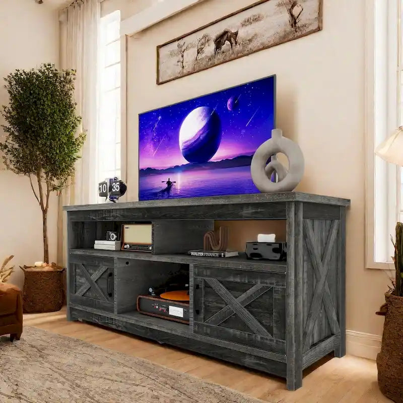 Farmhouse 59 TV Stand Media Console Entertainment Center with Storage Cabinets and Shelves