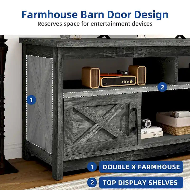 Farmhouse 59 TV Stand Media Console Entertainment Center with Storage Cabinets and Shelves