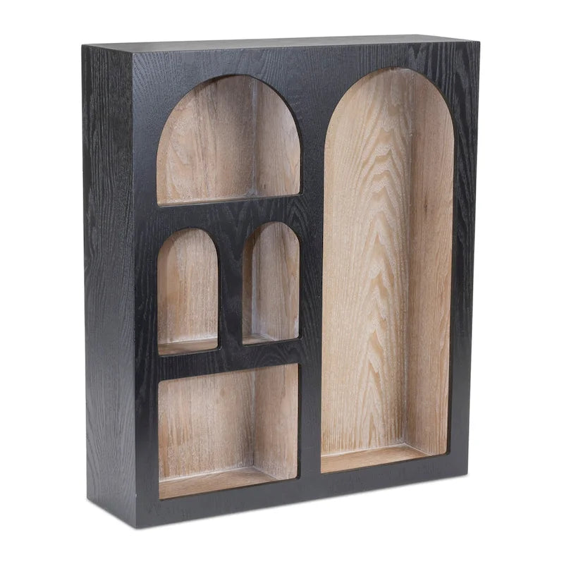 Arched Wooden Wall Shelf 22 Inch 5-Tier Modern Black and Brown