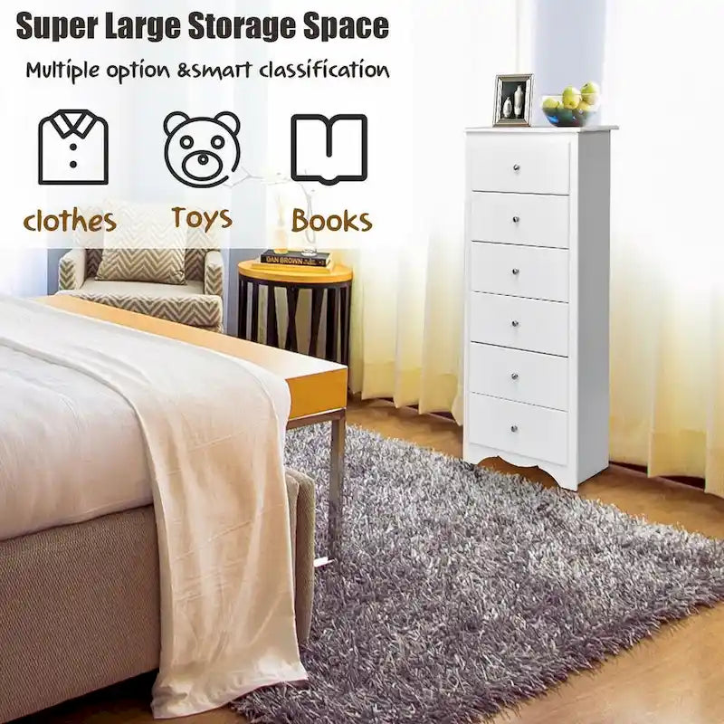 6 Drawer Chest Dresser Clothes Storage Bedroom Tall Furniture