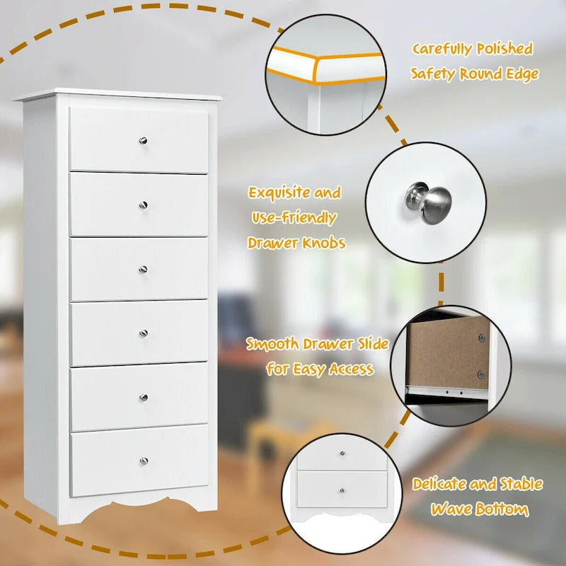 6 Drawer Chest Dresser Clothes Storage Bedroom Tall Furniture