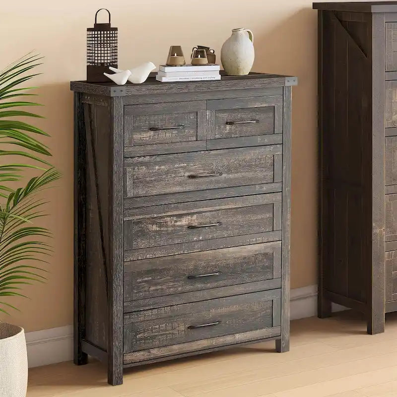 Rustic 6-Drawer Chest Vertical Dresser Storage Tower