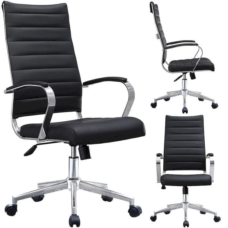 Modern Ergonomic Office Chair Mid Back PU Leather Swivel Adjustable Height with Wheels