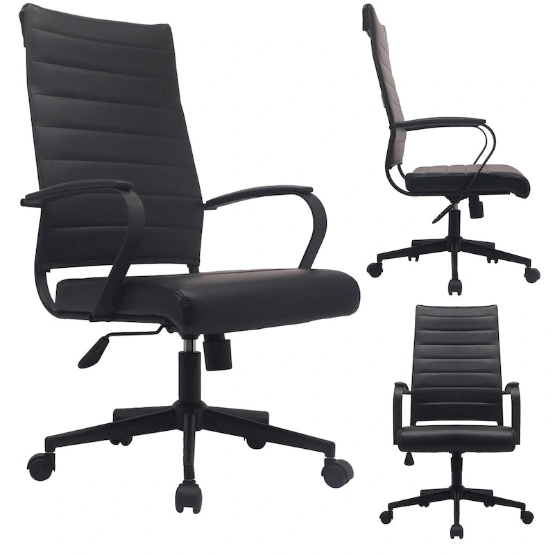 Modern Ergonomic Office Chair Mid Back PU Leather Swivel Adjustable Height with Wheels
