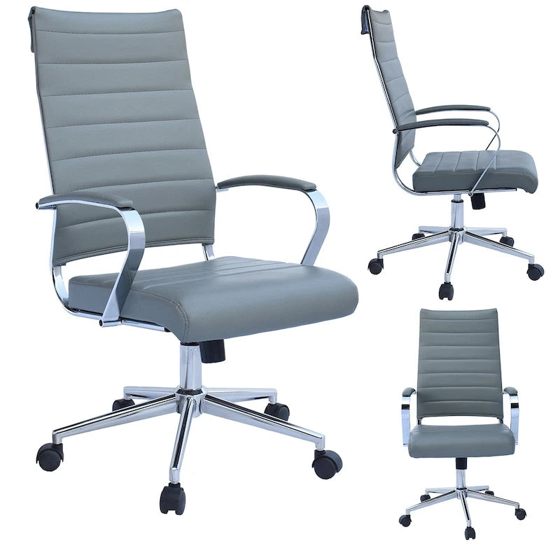 Modern Ergonomic Office Chair Mid Back PU Leather Swivel Adjustable Height with Wheels