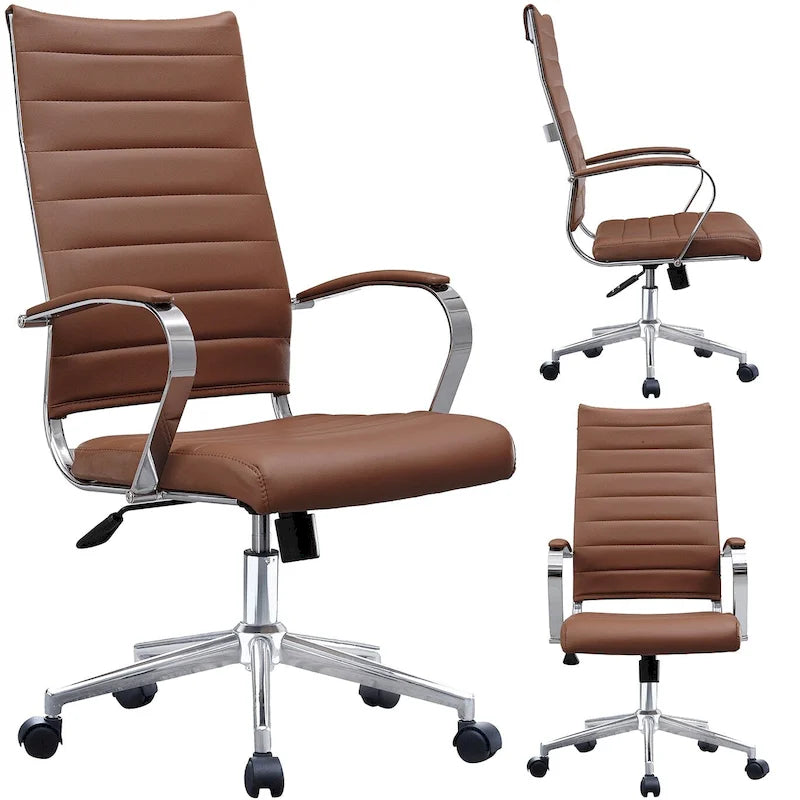 Modern Ergonomic Office Chair Mid Back PU Leather Swivel Adjustable Height with Wheels