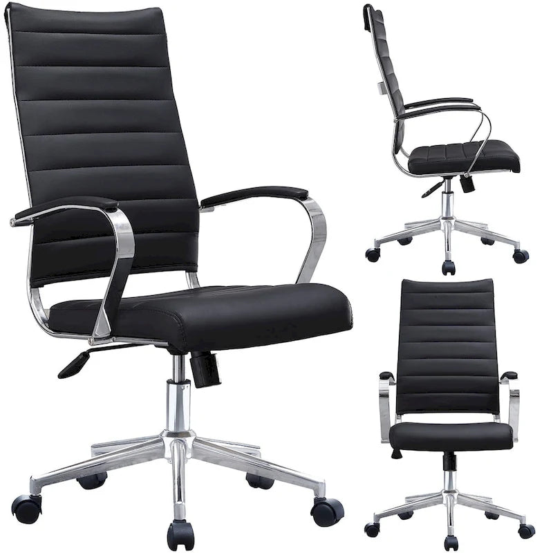 Modern Ergonomic Office Chair Mid Back PU Leather Swivel Adjustable Height with Wheels
