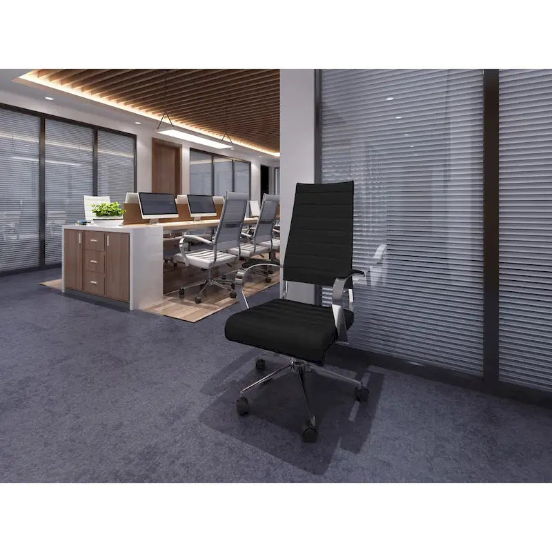 Modern Ergonomic Office Chair Mid Back PU Leather Swivel Adjustable Height with Wheels
