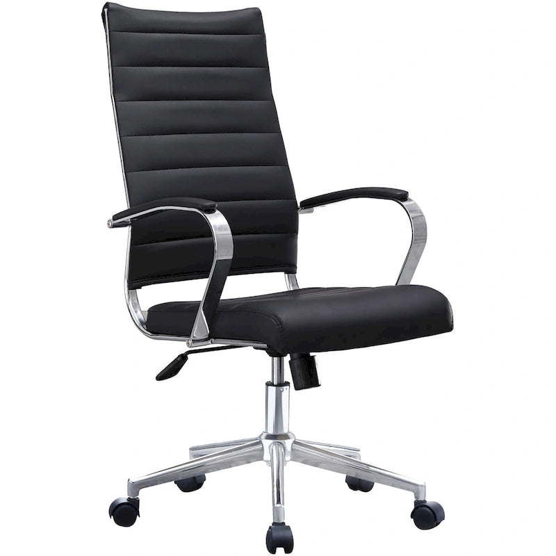 Modern Ergonomic Office Chair Mid Back PU Leather Swivel Adjustable Height with Wheels