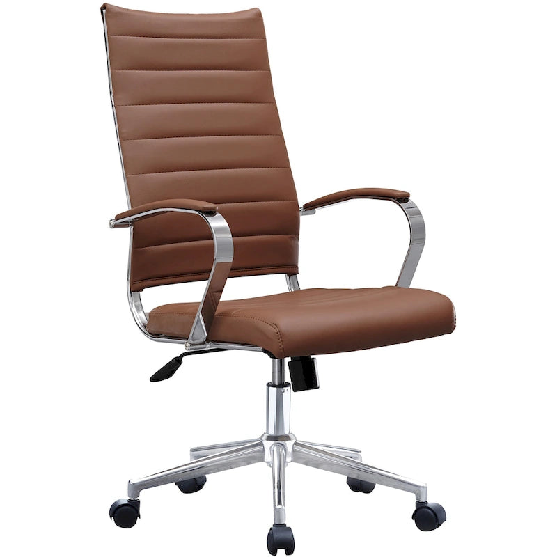 Modern Ergonomic Office Chair Mid Back PU Leather Swivel Adjustable Height with Wheels