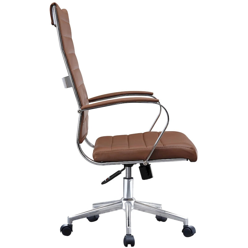 Modern Ergonomic Office Chair Mid Back PU Leather Swivel Adjustable Height with Wheels