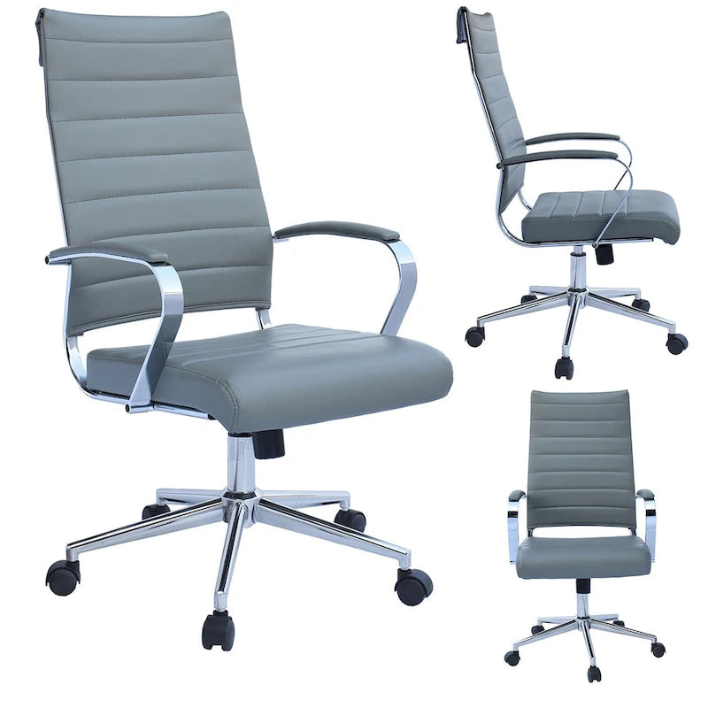 Modern Ergonomic Office Chair Mid Back PU Leather Swivel Adjustable Height with Wheels