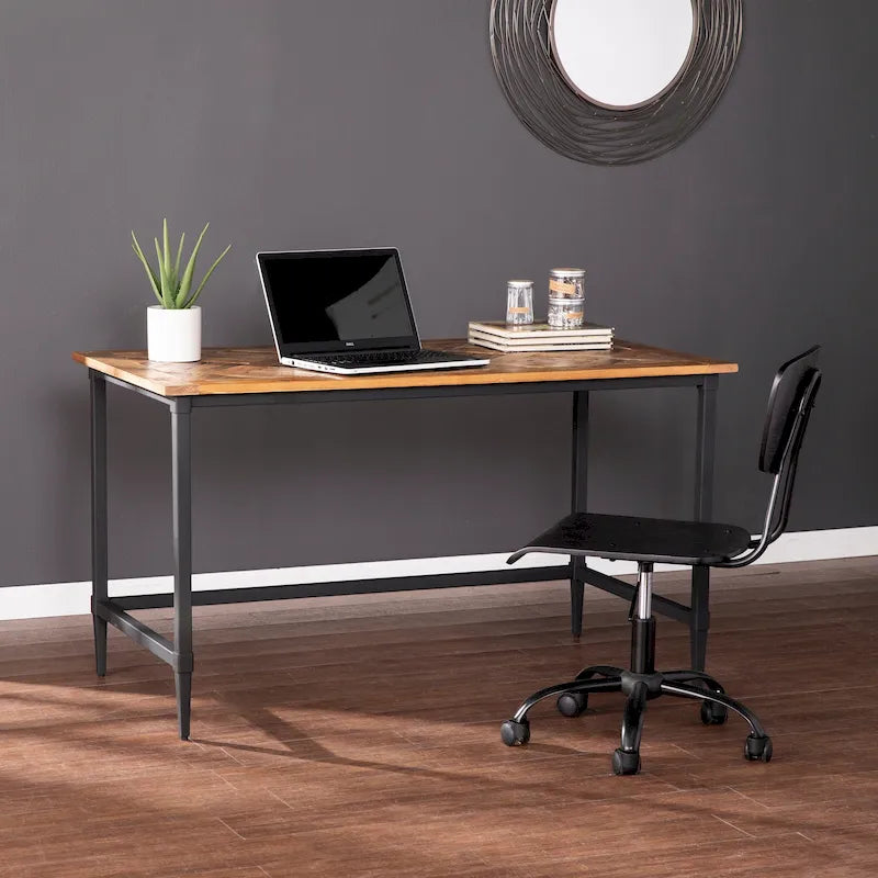 Modern Farmhouse Reclaimed Wood Writing Desk with Metal Legs