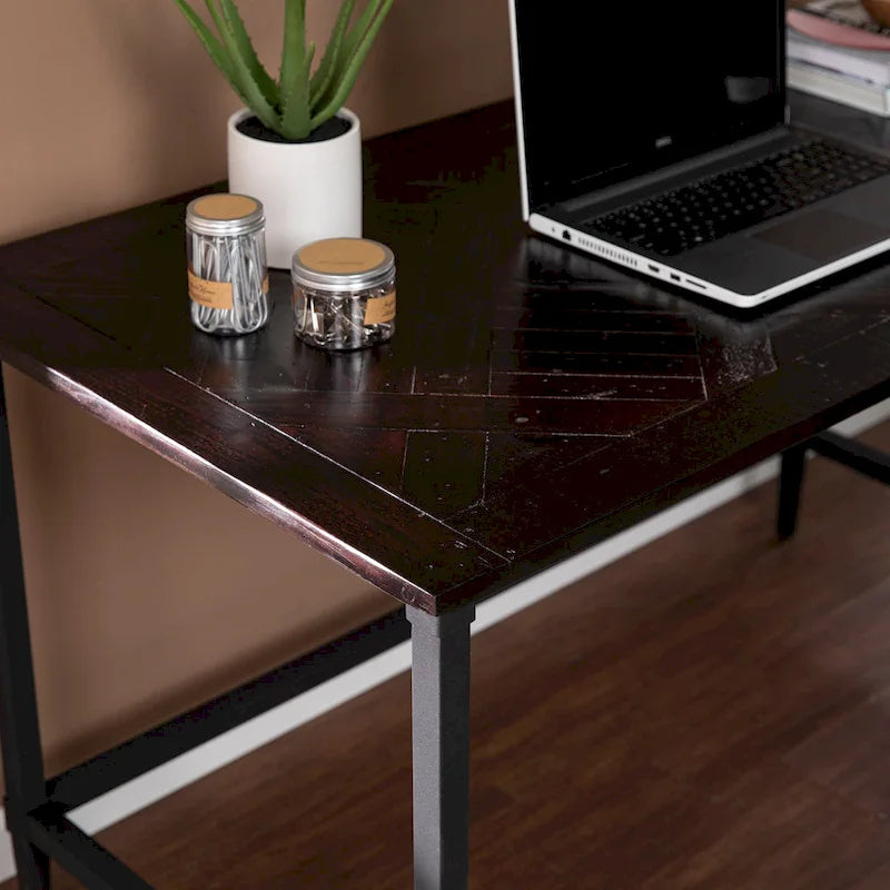 Modern Farmhouse Reclaimed Wood Writing Desk with Metal Legs