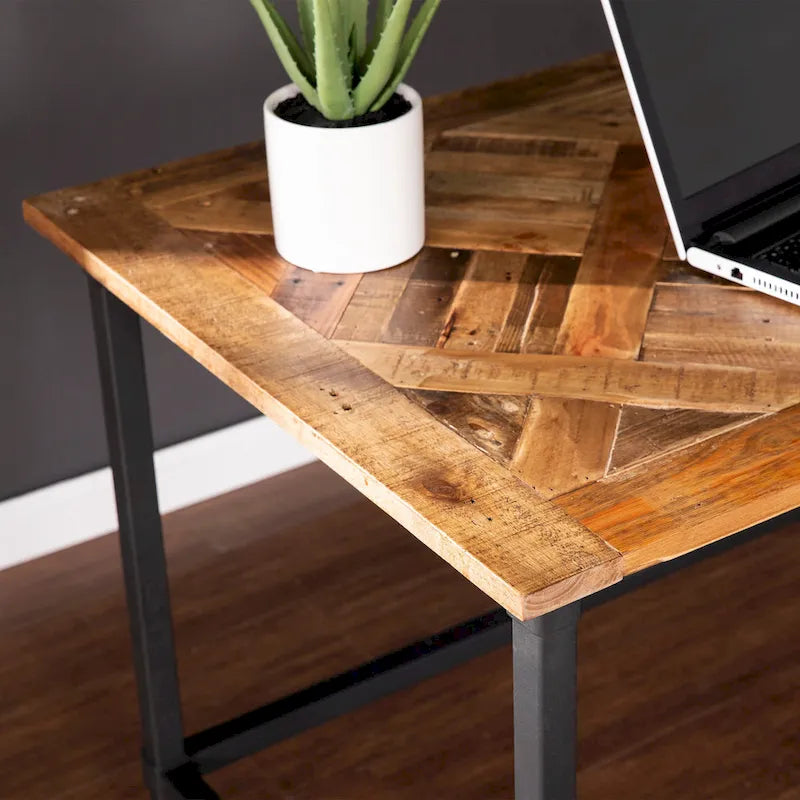Modern Farmhouse Reclaimed Wood Writing Desk with Metal Legs