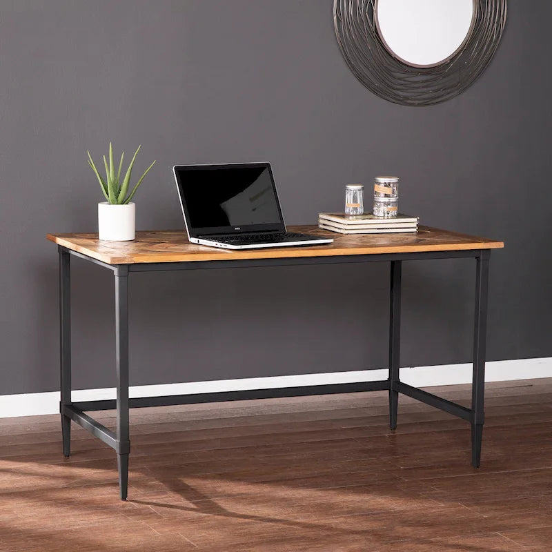 Modern Farmhouse Reclaimed Wood Writing Desk with Metal Legs