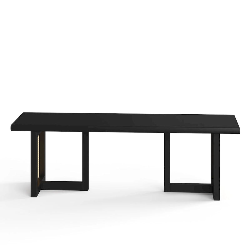 Rectangular Cane Dining Bench with Wood Veneer Modern Style
