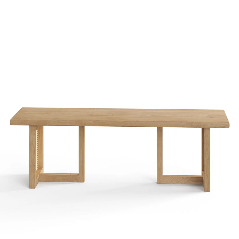 Rectangular Cane Dining Bench with Wood Veneer Modern Style