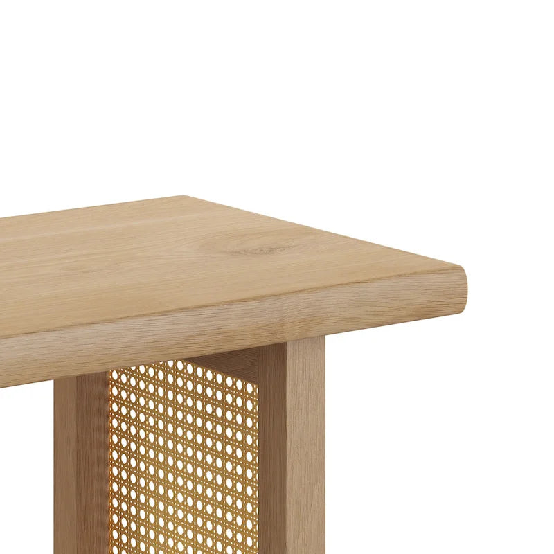 Rectangular Cane Dining Bench with Wood Veneer Modern Style