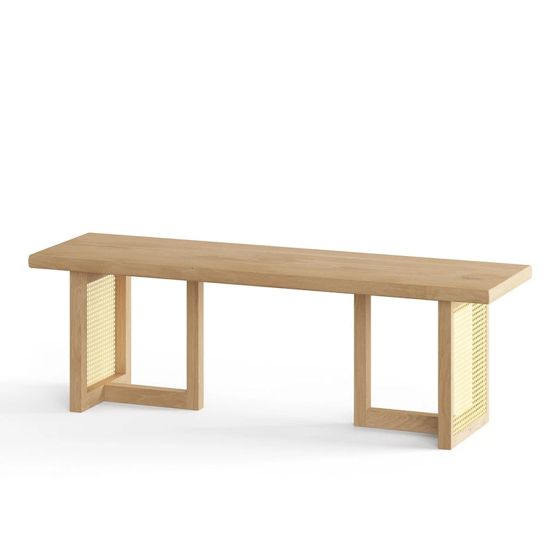 Rectangular Cane Dining Bench with Wood Veneer Modern Style