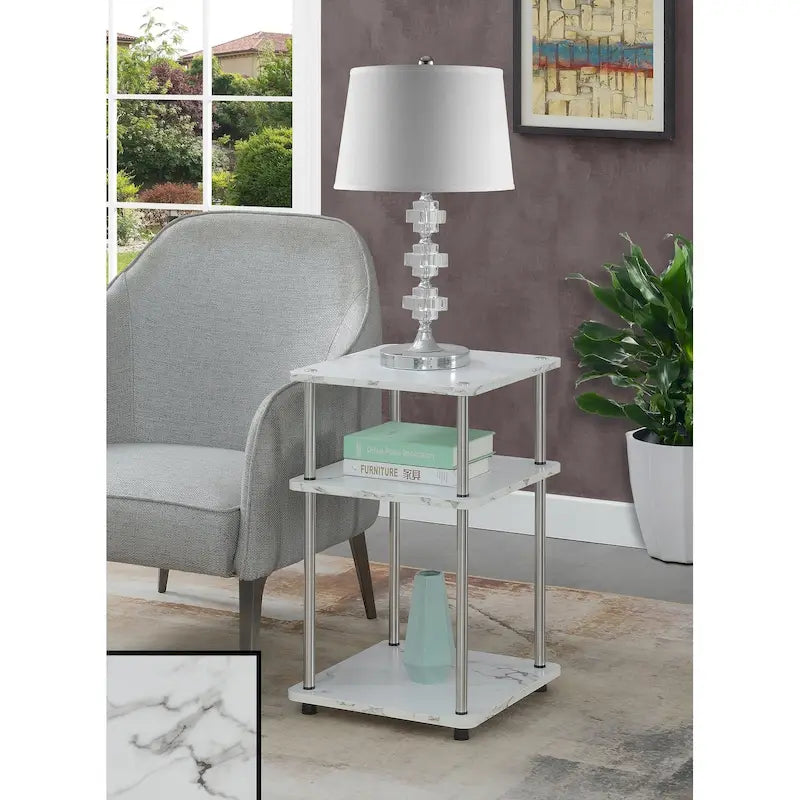 No Tools 3 Tier End Table with Stainless Steel Frame and Shelves