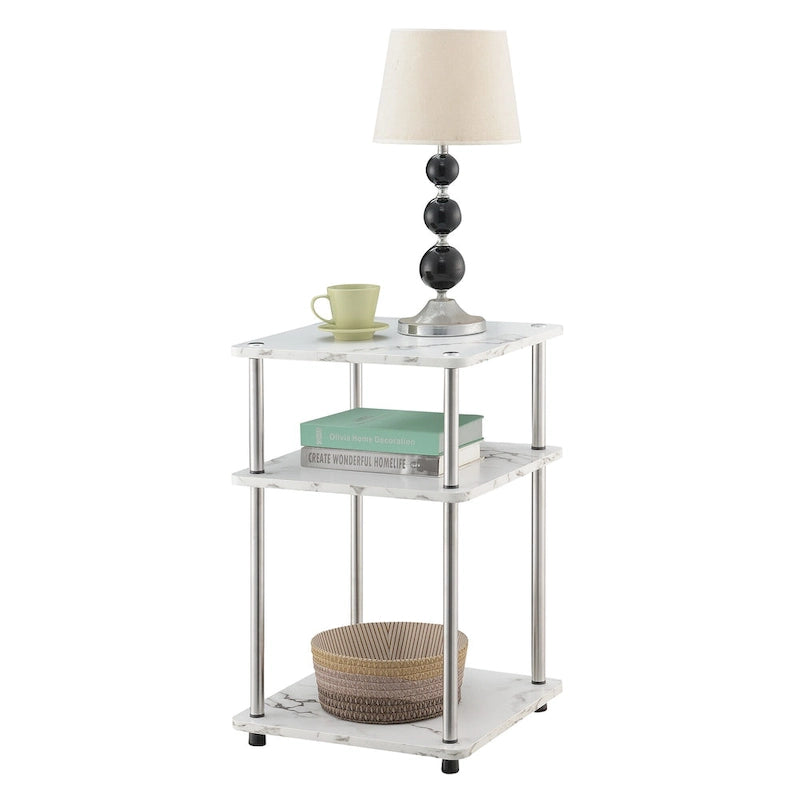 No Tools 3 Tier End Table with Stainless Steel Frame and Shelves