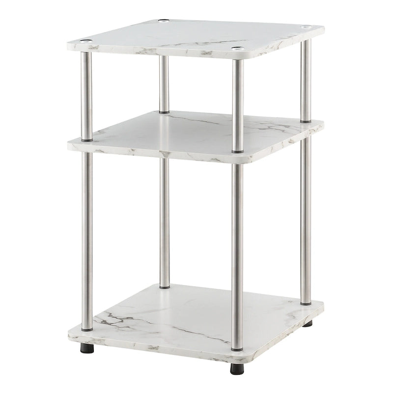 No Tools 3 Tier End Table with Stainless Steel Frame and Shelves