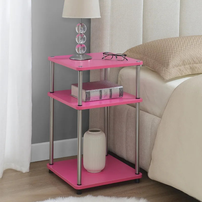 No Tools 3 Tier End Table with Stainless Steel Frame and Shelves