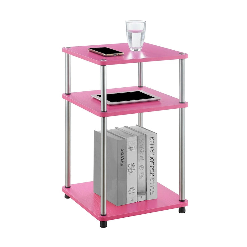 No Tools 3 Tier End Table with Stainless Steel Frame and Shelves