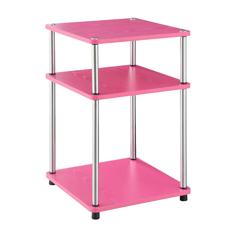 No Tools 3 Tier End Table with Stainless Steel Frame and Shelves