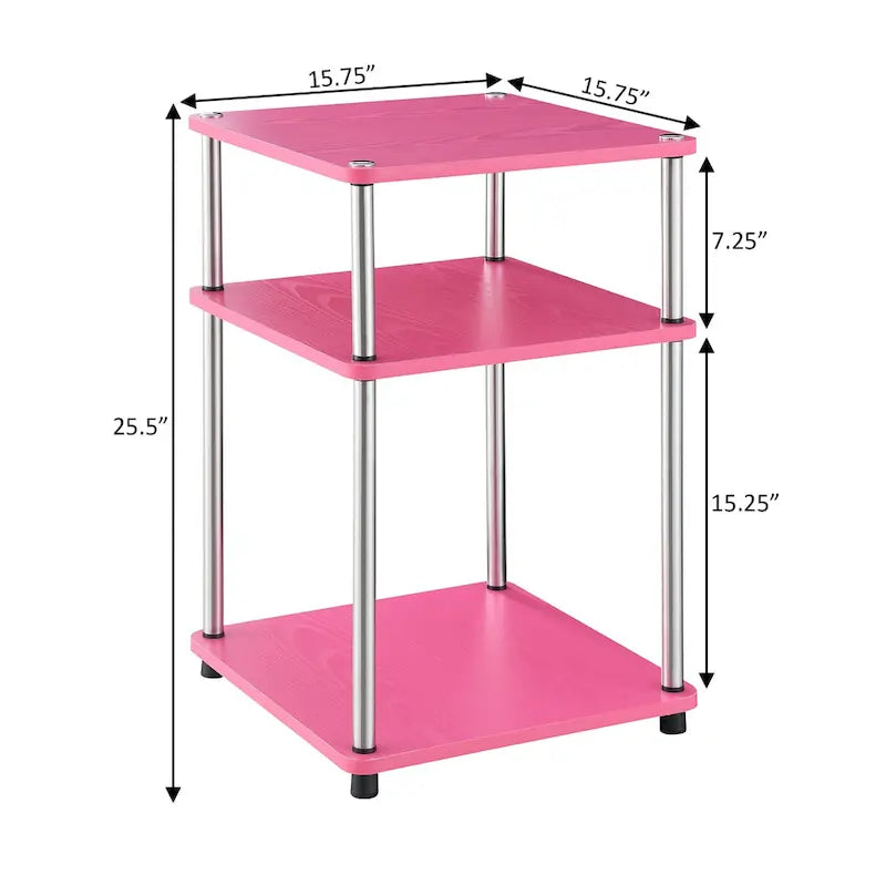 No Tools 3 Tier End Table with Stainless Steel Frame and Shelves