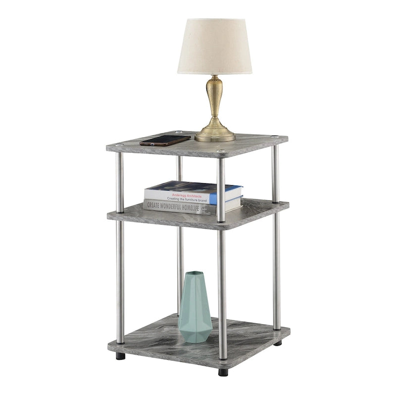 No Tools 3 Tier End Table with Stainless Steel Frame and Shelves